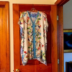 Beautiful Johnny Was silk tunic in bird of paradise pattern